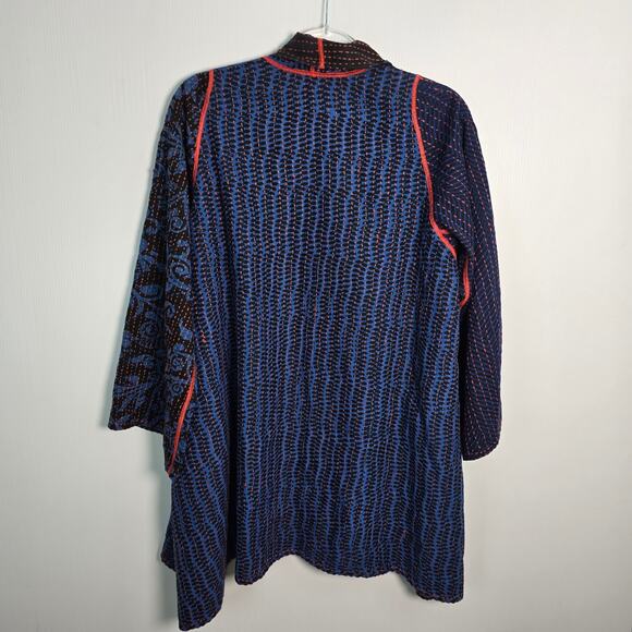 Mieko Mintz Short Kantha Open Kimono Jacket Reversible Lagenlook OS - Picture 3 of 8